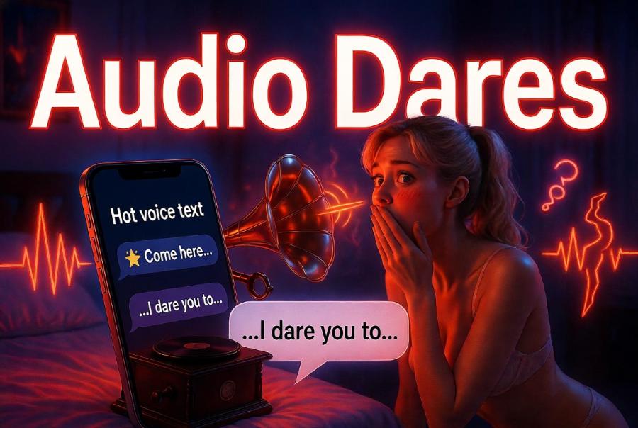 Person holding phone on speakerphone with wide eyes and a nervous grin during a dare challenge at a party