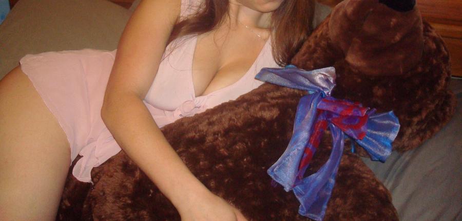 Tits out with Teddy Bear - Sexy Amateur Dare