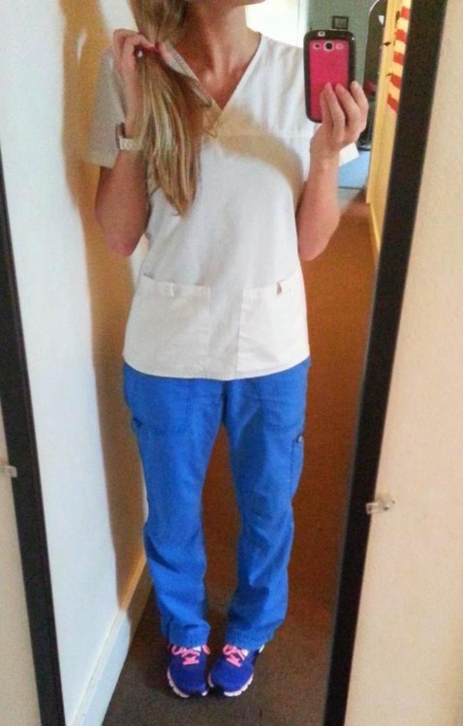 Wife in Nursing Scrubs starts to Strip - Sexy Amateur Dare