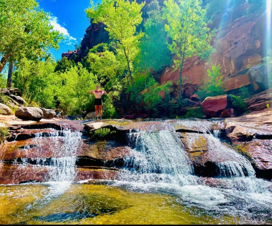 Wife Flashing Boobs by the Waterfall in Nature!