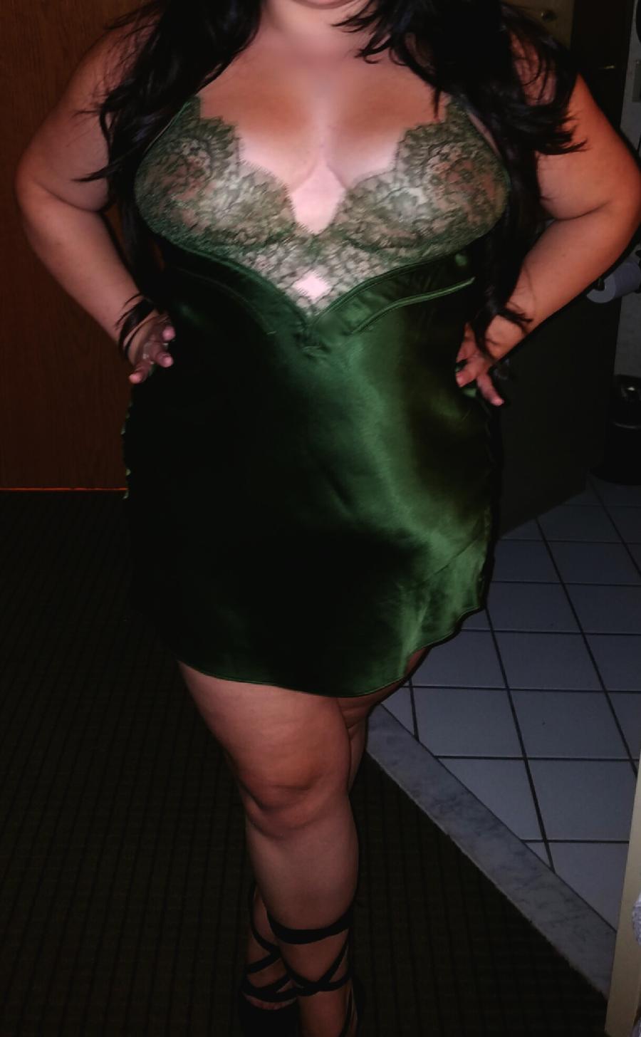 Curvy Wife in Silky Green Lingerie