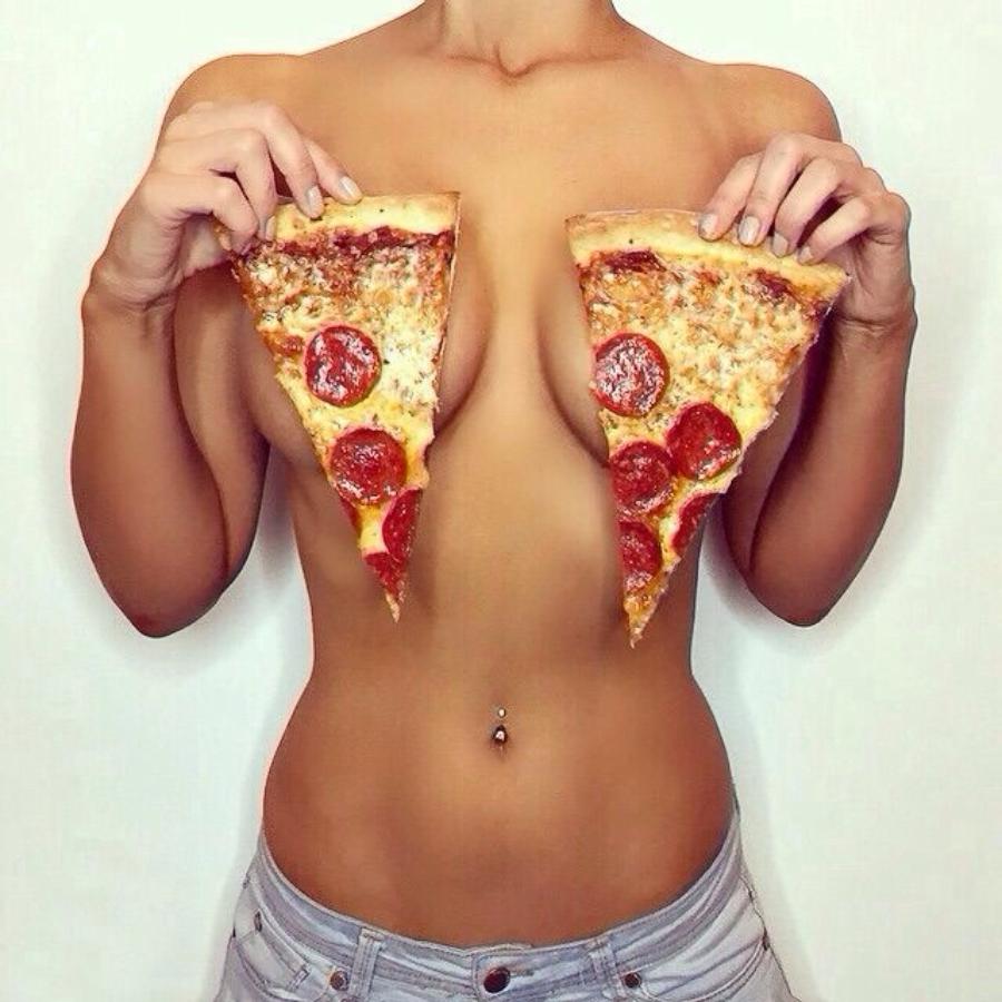 Woman eating Pizza Naked!